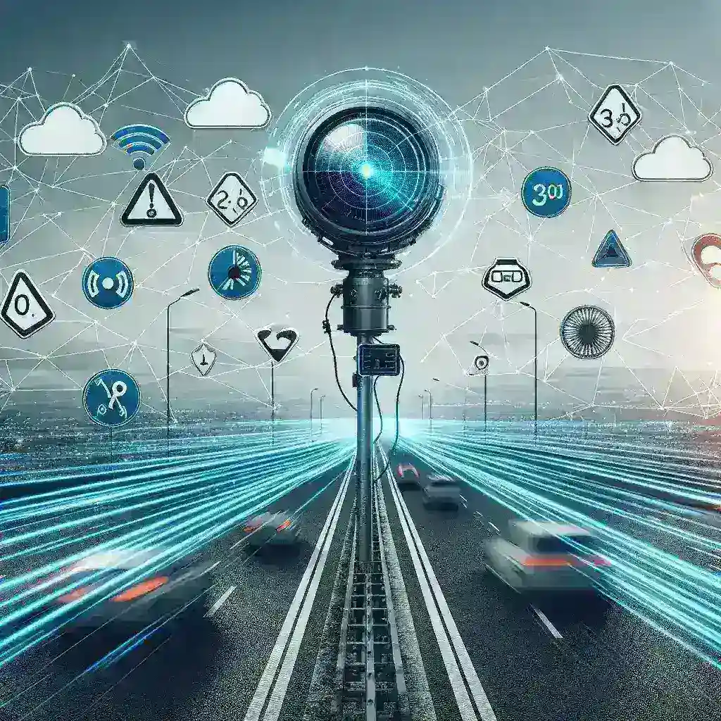 "Radar de control de velocidad conectado a la nube instalado en carretera por la DGT para mejorar la seguridad vial y el cumplimiento de límites de velocidad"